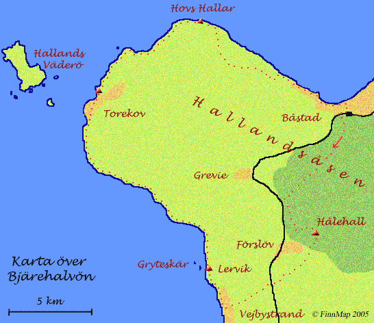 Kort over Bjärehalvön